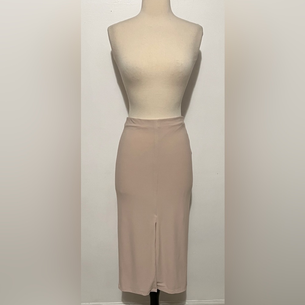 Alice + Olivia AIR Beige Stretch Pencil Midi Skirt Exposed Zip Size 6